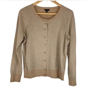 Talbots women's sweater gold glitter metallic crewneck cardigan M